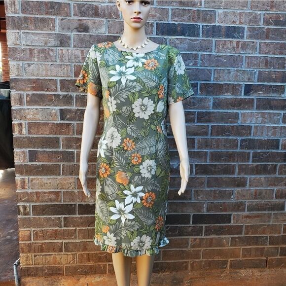 Kathie Lee Women’s  Short Sleeve Floral Olive Green dress - Picture 12 of 14